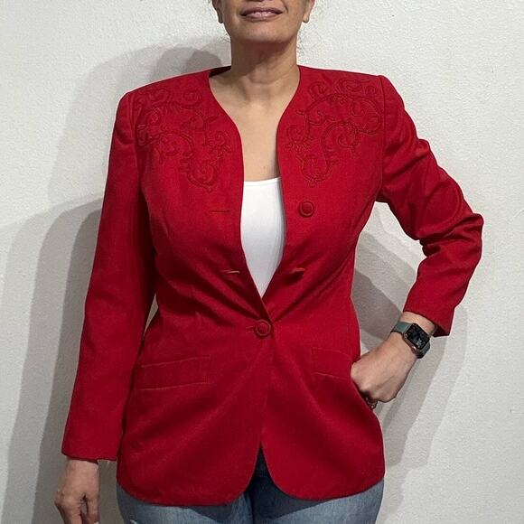 Le Suit Petite Red Blazer Sz 10 P - Picture 5 of 11